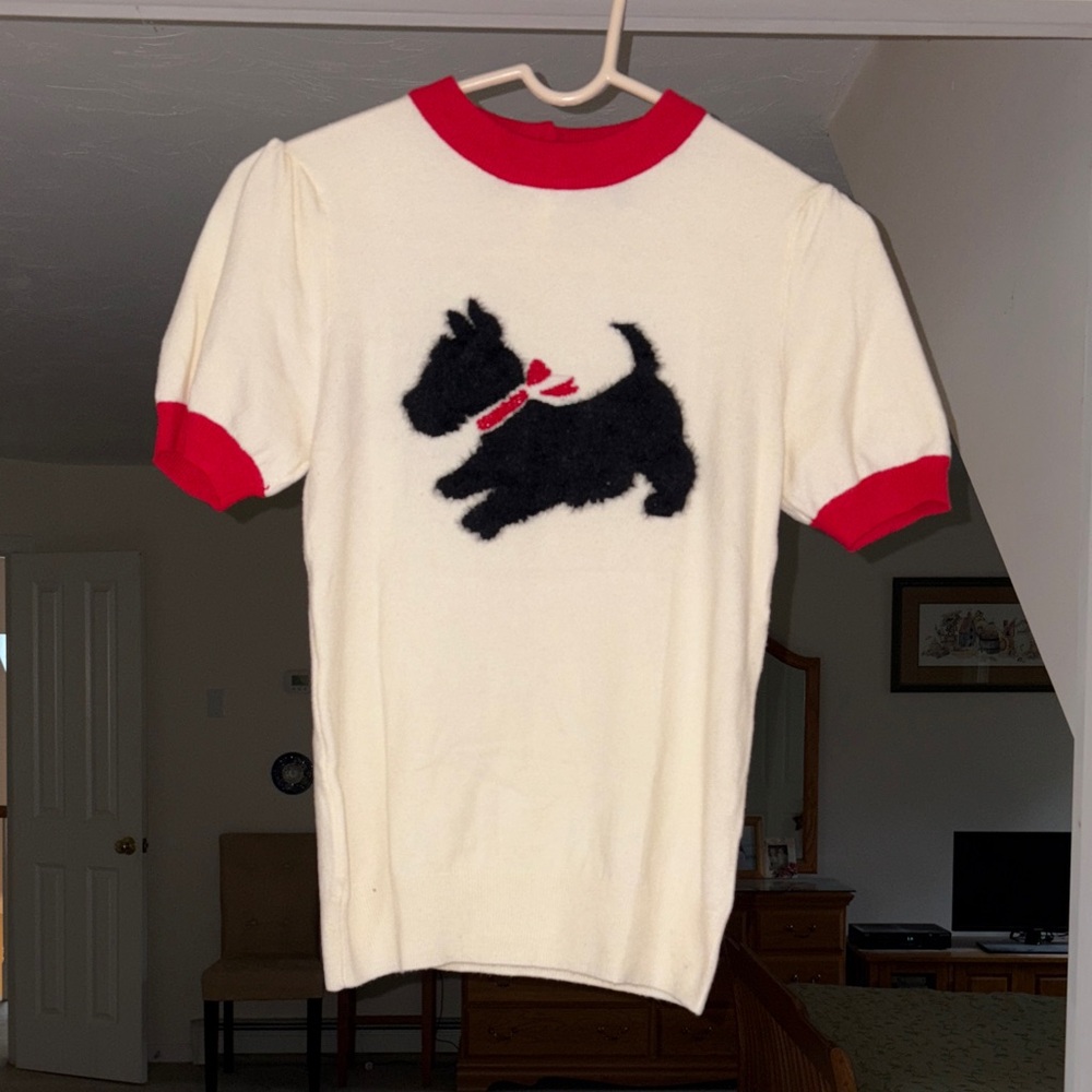 Unique Vintage Cream and Red Dog Sweater